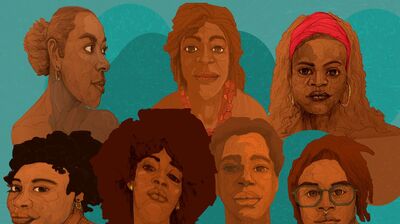 Illustratie van diverse, stilstaande gezichten in verschillende huidskleuren, met een kleurrijke achtergrond.